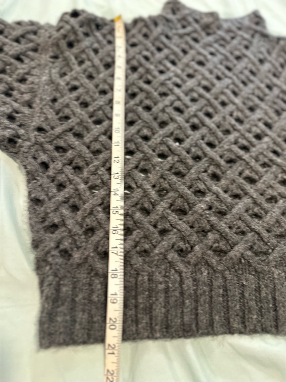 J Crew Chunky Open Knit Cross-cable Sz: M Dark Gray mockneck wool blend sweater. - Picture 4 of 13